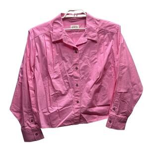 NWT Etica Womens Sz M Oceane Pleated Button Front Shirt Hot Pink Oversized